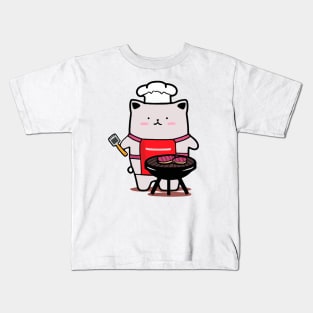 Kawaii Cute Cat Grilling BBQ Kids T-Shirt